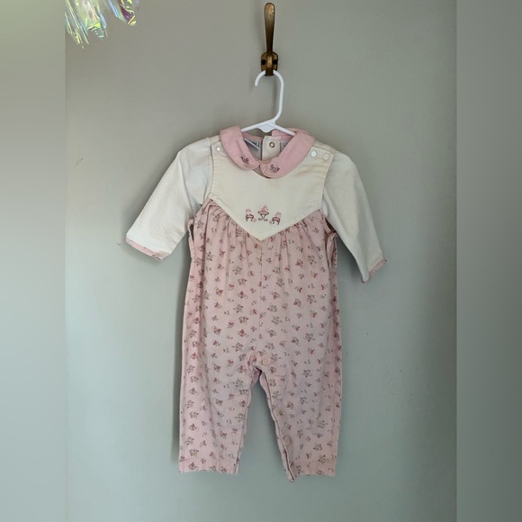 The Lullaby Club Vintage Pink Floral Overall Shirt Two Piece Set Size 12 months - Picture 2 of 9